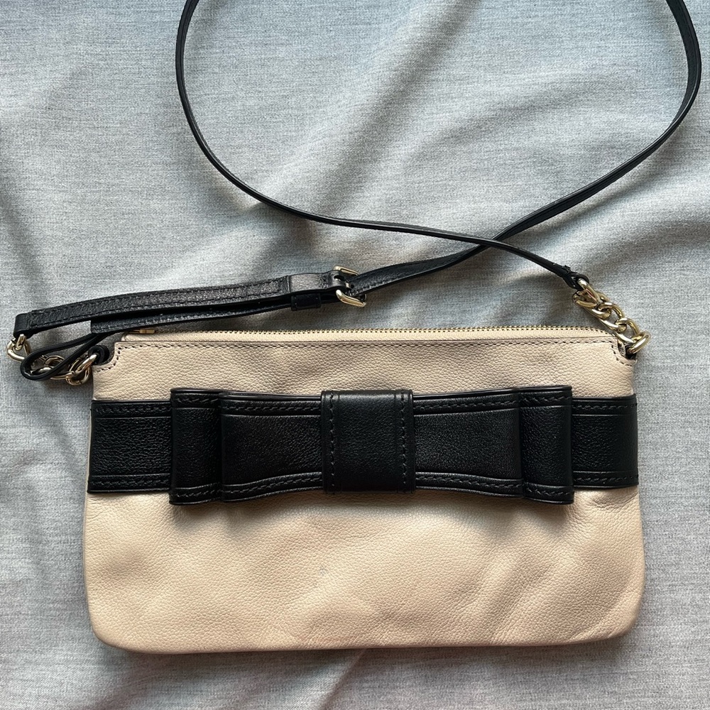Kate Spade Villabella Avenue Celina Tan and Black Leather Bow Crossbody Bag